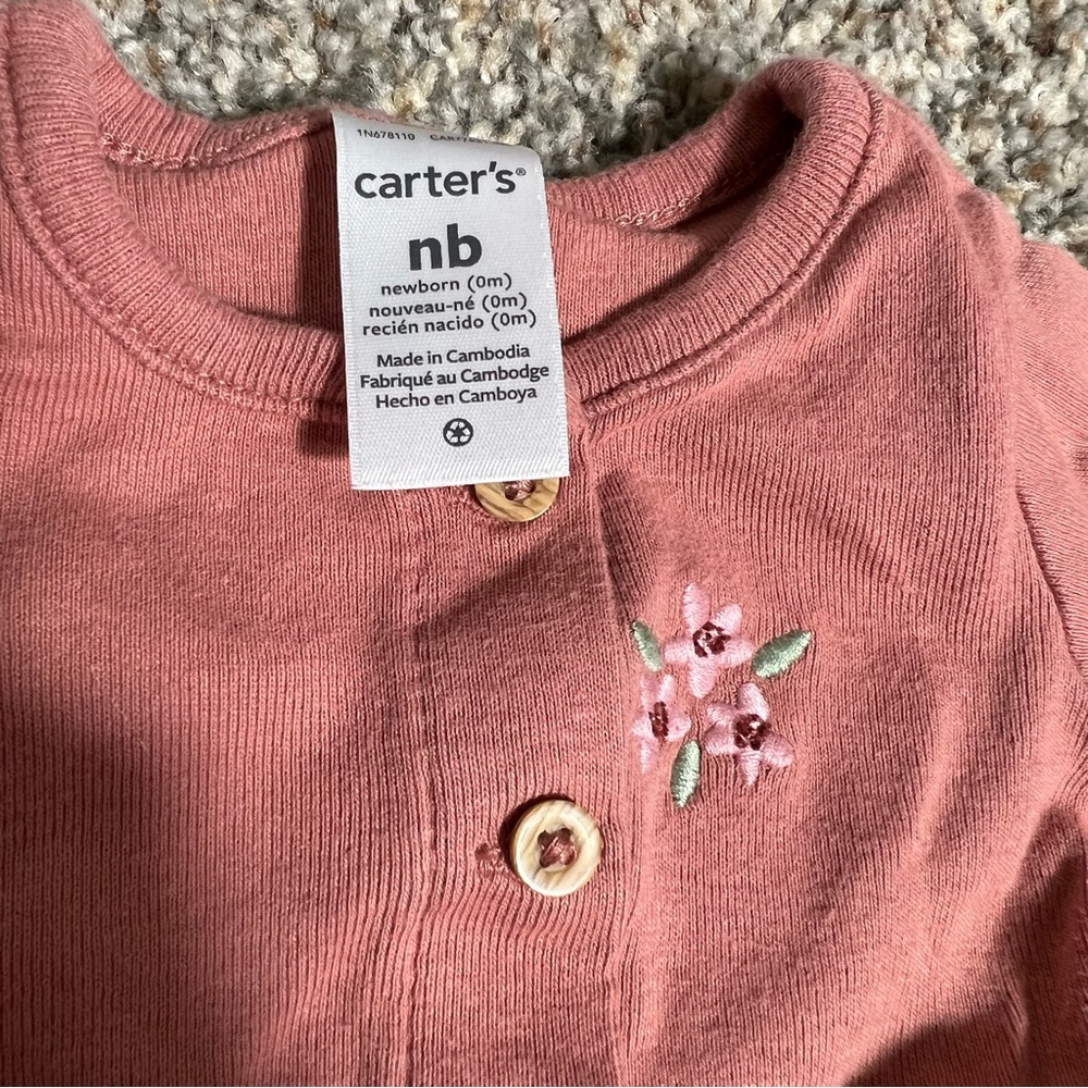 Baby Girl Clothes New Carter's Newborn 2pc Dusty Rose Flower Outfit - Picture 2 of 3